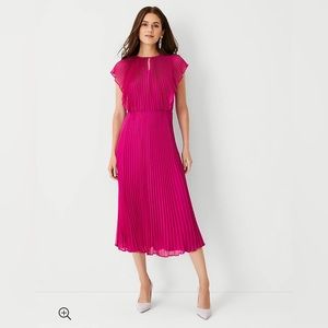 Ann Taylor Flutter Sleeve Pleated Midi Dress